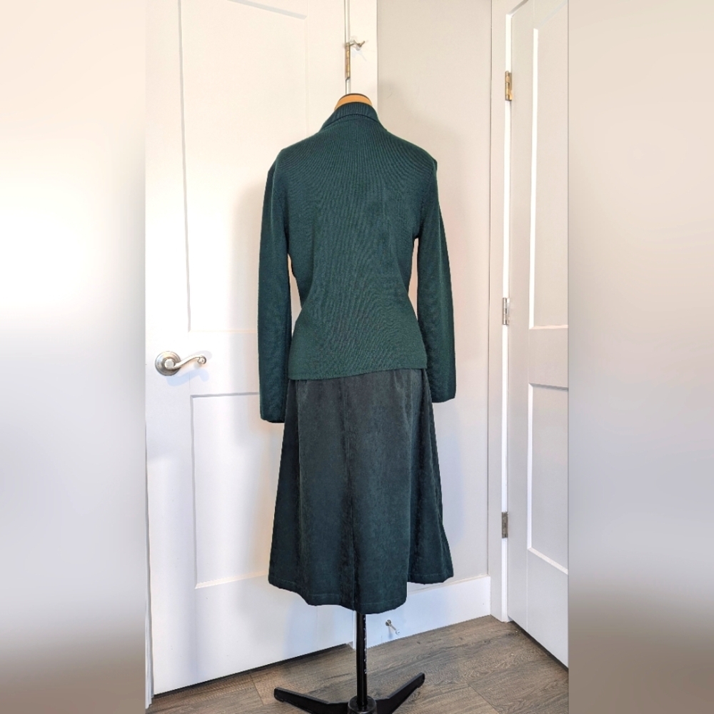 Vintage Talbot's skirt set merino wool sweater jacket faux suede green skirt Lrg - Picture 7 of 12